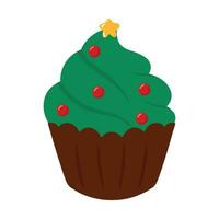 Christmas Cupcake Icon Cartoon Food Dessert Vector Illustration