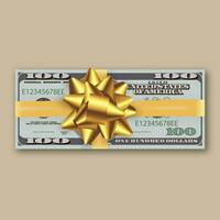 bundle of dollars, tied a gold ribbon with a bow, the concept of success, vector illustration on brown background