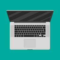 Laptop top view. Mobile computer. Notebook electronic device. Vector illustration in flat style