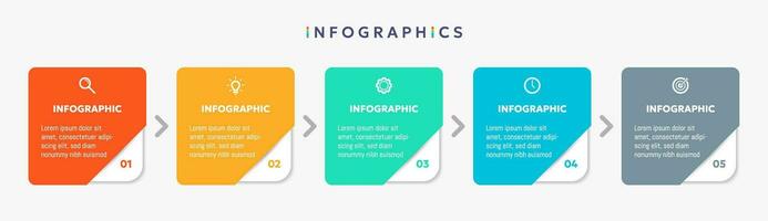 Modern business infographic template with arrows and 5 options or step icons. vector