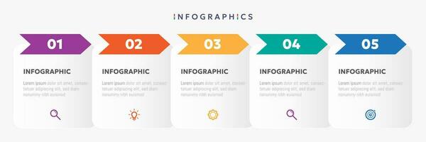 Modern business infographic template with arrows and 5 options or step icons. vector