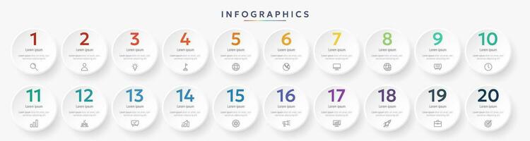 infografía modelo con 20 circulo opciones para presentación y datos visualización. negocio proceso cuadro. diagrama con veinte pasos a éxito vector