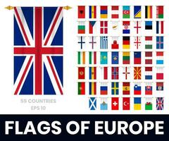 Flags of europe countries vertical football pennant vector
