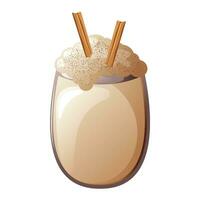 Glass of eggnog drink with cinnamon sticks composition vector