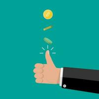 hand of businessman tossing a coin. vector illustration in flat style