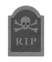 Tombstone with skull and crossed bones. Old gravestone with cracks and R.I.P inscription. Cemetery, death, funeral, grave. Vector illustration in flat style