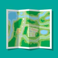 Folded paper city suburban map. Abstract generic map with roads, buildings, parks, river, lake. GPS and navigation. Vector illustration in flat style