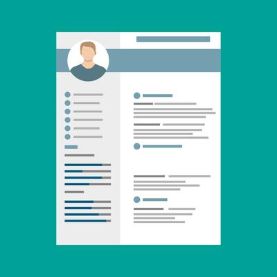 Human resources management concept, searching professional staff, work. Resume template. Vector illustration in flat style