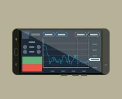 Smart-phone with trading application, mobile internet stocks trading. vector illustration in flat style on brown background