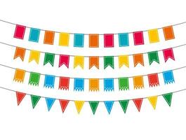 Colorful pennant bunting collection with stitch lines isolated on white backgound in flat design. vector illustration