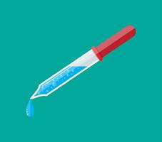 Pipette with blue drop. Medical equipment. Healthcare. Vector illustration in flat style
