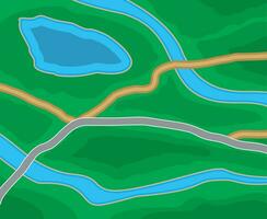 Abstract generic suburban city map with roads, parks, river, lake. GPS, navigation. Vector illustration in flat design