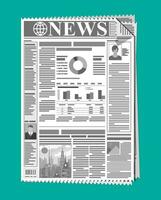 Daily newspaper in black and white. News journal design. Pages with various headlines, images, quotes, text and articles. Media, journalism and press. Vector illustration in flat style.