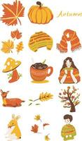 Cheerful Hand Drawn Autumn Illustration Set vector