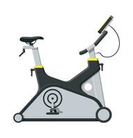 Exercise bike. Bicycle with monitor handles. Gym workout equipment, Fitness, healthy and sport lifestyle. Strength and bodybuilding training. Vector illustration flat style