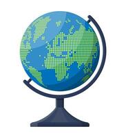 World map silhouette. Globe in dots on plastic stand. Cartography and geography. Vector illustration in flat style