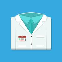 Folded doctors lab white coat with badge. Vector illustration in flat style