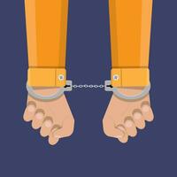 human hands in silver handcuffs. vector illustration in flat design