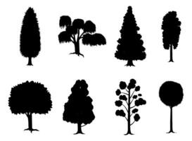Set of various stylized trees in silhouette. vector illustration