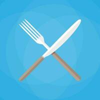 Crossed Knife and fork. vector illustration in flat style on blue background