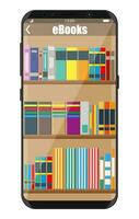 Smartphone and book shelf. Digital library, online book store, e-reading. Bookcase with different books. Vector illustration in flat style