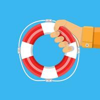 hand with lifebuoy. support and assistance concept. vector illustration in flat style