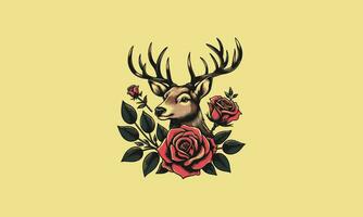 tattoo of deer head with red rose vector design