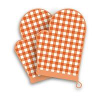 Two Red kitchen gloves with shadow and gingham pattern isolated on white background. vector illustration