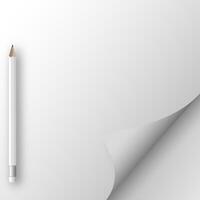 White sheet of paper and pencil with eraser. Realistic background. Vector illustration