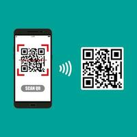 móvil teléfono exploración qr código desde documento. electrónico escanear, digital tecnología, código de barras. vector ilustración en plano diseño