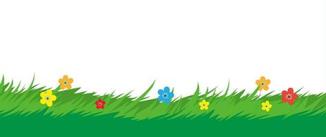 Nature background. Grass foliage and flowers plants. Park or garden elements. Vector illustration in flat style