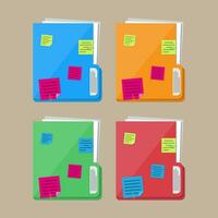 Documents folder with paper sheets and sticky notes. Vector illustration in flat style