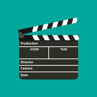 Black opened clapperboard. Movie clapper board. vector illustration in flat style on green background