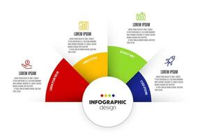 Vector round pie chart divided infographic template colorful flat style with 4 options for presentations