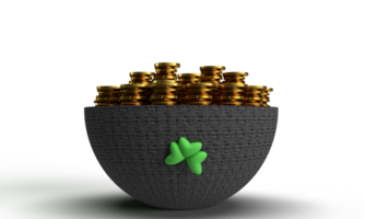 pot black colour golden coin money wealth leaf plant flower blossom green colour symbol sign icon object decoration saint st. patrick day 17 seventeen day march irish ireland shamrock rich culture png