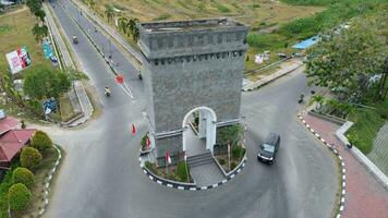 Aerial view of Monument De Center Point Bone Bolango, Gorontalo at sunrise photo