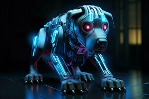AI generated Dog robot future artificial metallic technology modern cyborg intelligence science robot Ai Generated photo