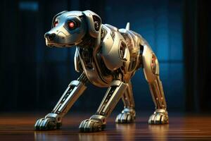 AI generated Dog robot future artificial metallic technology modern cyborg intelligence science robot Ai Generated photo