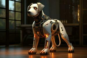 AI generated Dog robot future artificial metallic technology modern cyborg intelligence science robot Ai Generated photo