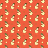 kawaii snowman seamless pattern on red background vector