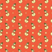 kawaii snowman seamless pattern on red background vector