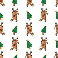retro deer cartoon character illustration seamless pattern vector