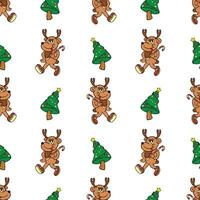 retro deer cartoon character illustration seamless pattern vector