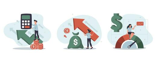 Cost optimization concept set. Idea of financial and marketing strategy. Cost and income balance. Spending and cost reduction, while maximizing business value. Isolated flat illustration vector