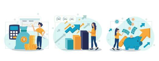 Cost optimization concept set. Idea of financial and marketing strategy. Cost and income balance. Spending and cost reduction, while maximizing business value. Isolated flat illustration vector