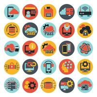 Cloud technology, programming, data management, internet connection, social network, computing, information. Technology icons set. Flat vector illustration