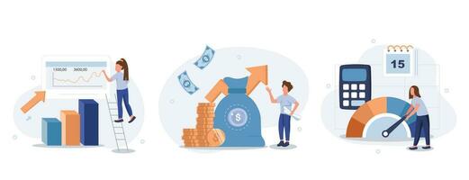 Cost optimization concept set. Idea of financial and marketing strategy. Cost and income balance. Spending and cost reduction, while maximizing business value. Isolated flat illustration vector