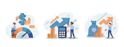 Cost optimization concept set. Idea of financial and marketing strategy. Cost and income balance. Spending and cost reduction, while maximizing business value. Isolated flat illustration vector