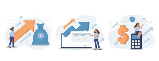 Cost optimization concept set. Idea of financial and marketing strategy. Cost and income balance. Spending and cost reduction, while maximizing business value. Isolated flat illustration vector