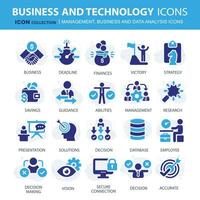 Business, data analysis, organization management and technology icon set. Teamwork, strategy, planning, marketing, cloud technology, data analysis, employee icon set. Icons vector collection